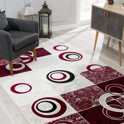 8' Red and White Geometric Power Loom Runner Rug