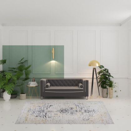 7' x 10' Gray and Gold Oriental Area Rug