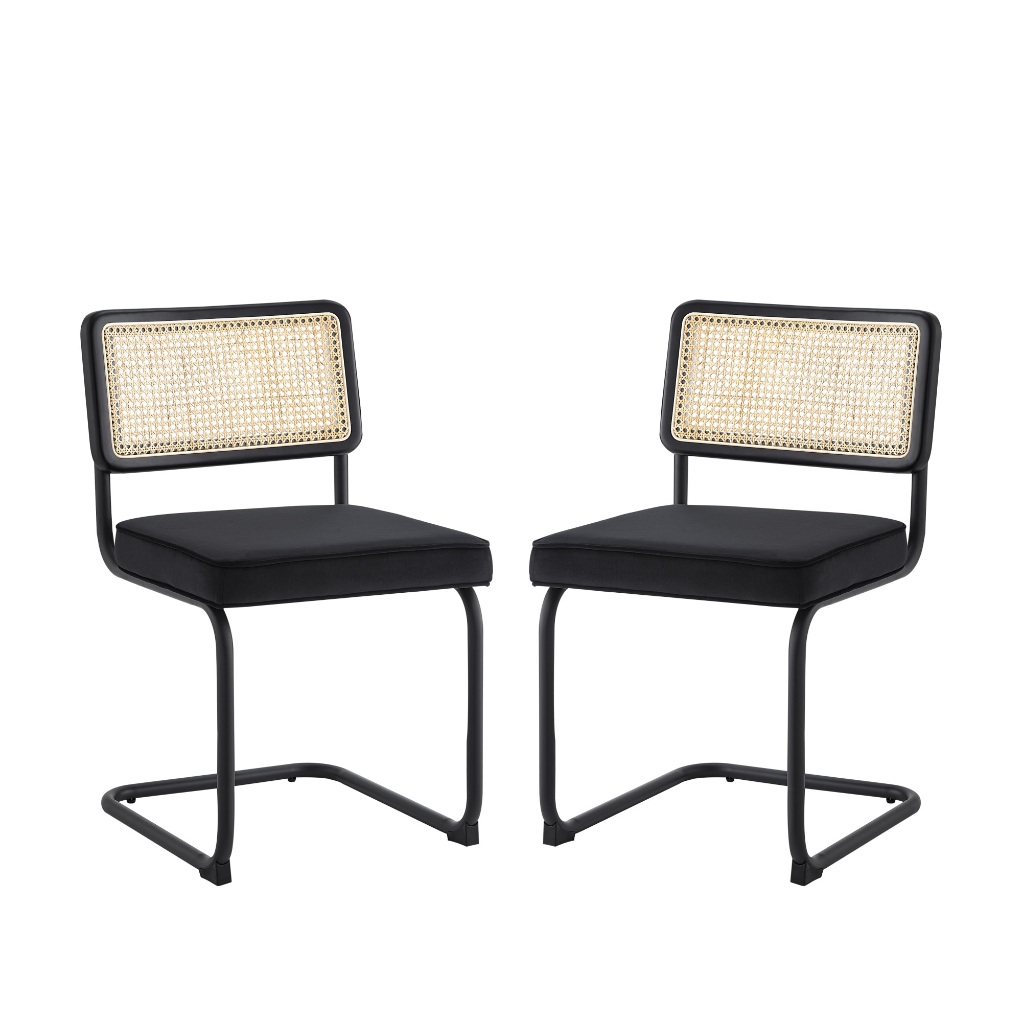 Set of Two Black Upholstered Velvet Dining Side Chairs