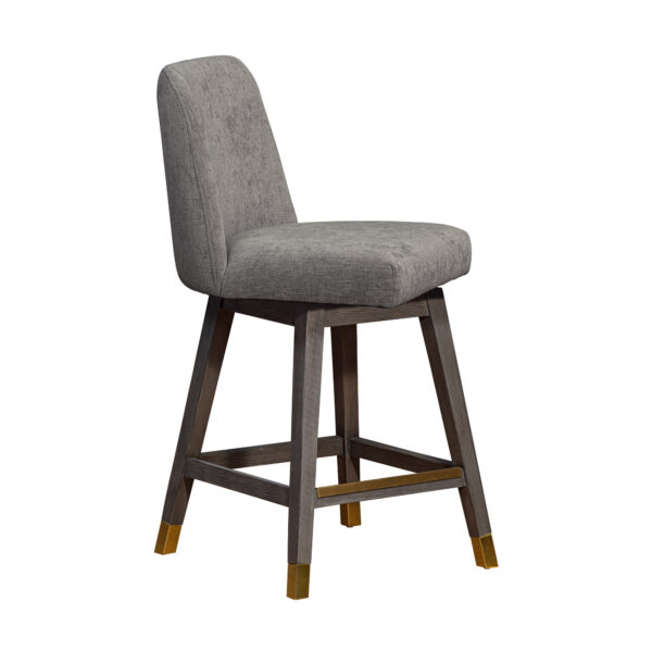 26" Taupe and Gray Solid Wood Counter Height Swivel Bar Chair