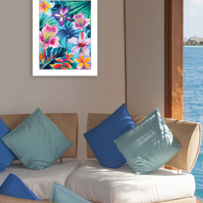 Tropical Flowers 1 White Framed Print Wall Art