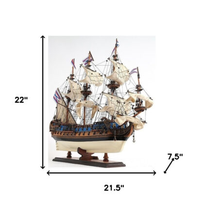 22" Blue and Brown 1700 Goto Predestination Medium Boat Hand Painted Decorative Boat