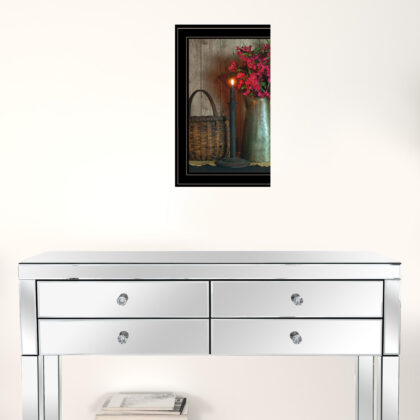 Basket & Blossoms Black Framed Print Wall Art