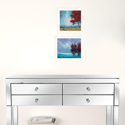 Set Of Two Red Trees 1 White Framed Print Wall Art