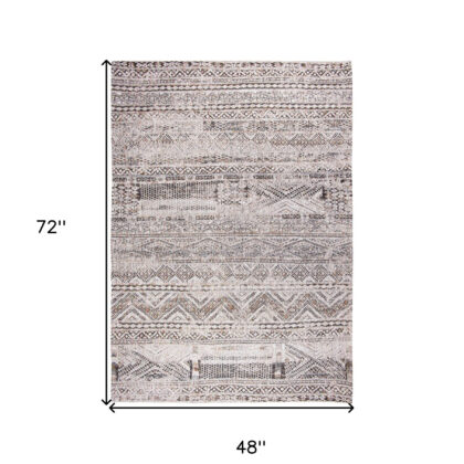 5' x 7' Gray and White Oriental Non Skid Area Rug
