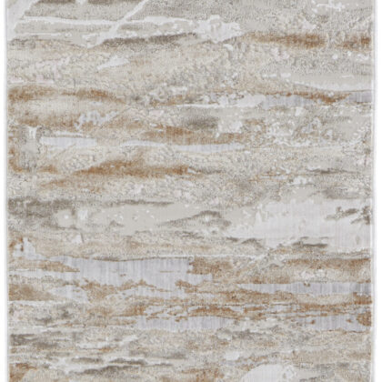10' Beige and Ivory Abstract Power Loom Distressed Runner Rug