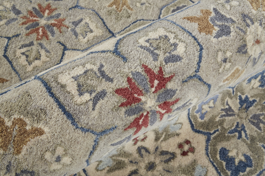 10' X 14' Taupe Ivory And Red Wool Patchwork Tufted Handmade Stain Resistant Area Rug