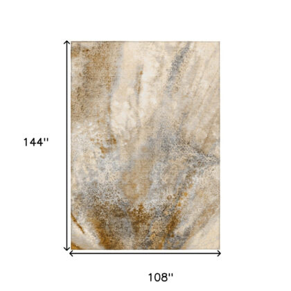 9' X 12' Brown Abstract Washable Non Skid Indoor Outdoor Area Rug