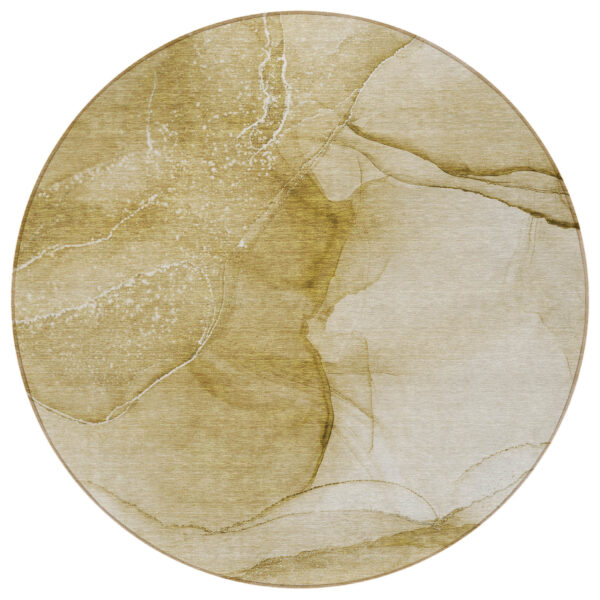 8' Round Beige Round Abstract Washable Non Skid Indoor Outdoor Area Rug