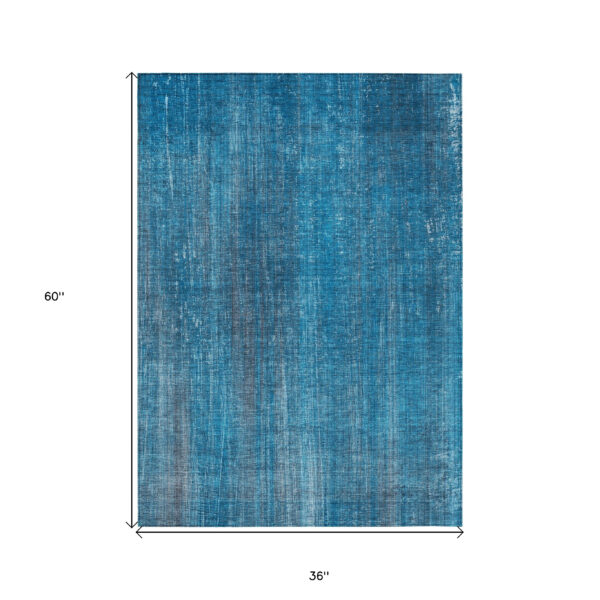 3' X 5' Blue Striped Washable Non Skid Indoor Outdoor Area Rug