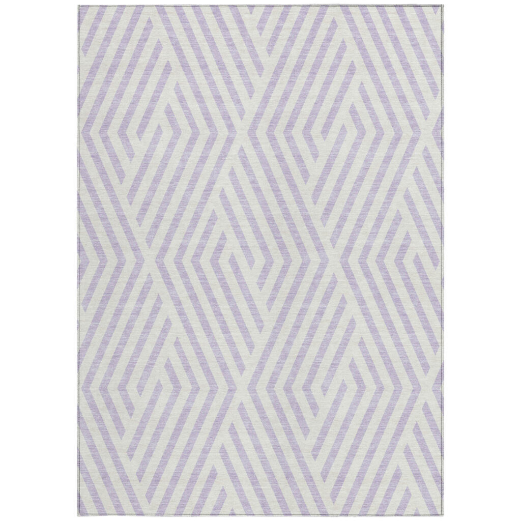 10' X 14' Lavender and Ivory Geometric Washable Non Skid Indoor Outdoor Area Rug