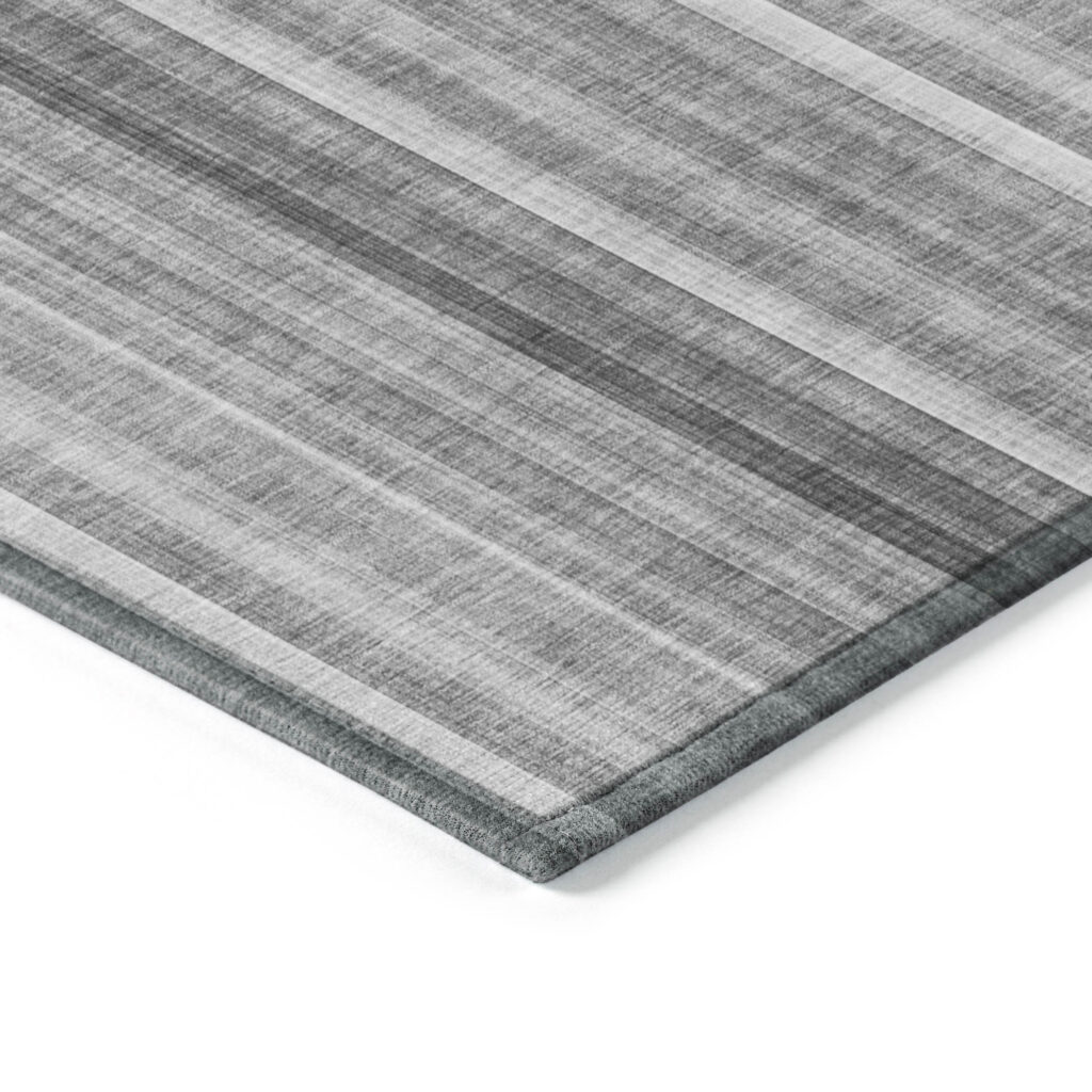 8' Round Gray Round Striped Washable Non Skid Indoor Outdoor Area Rug