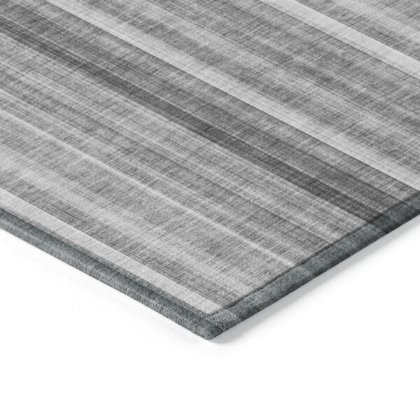 8' Round Gray Round Striped Washable Non Skid Indoor Outdoor Area Rug