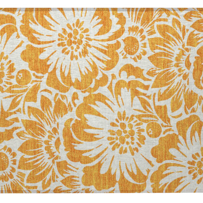 2' X 3' Orange and White Floral Washable Non Skid Indoor Outdoor Area Rug