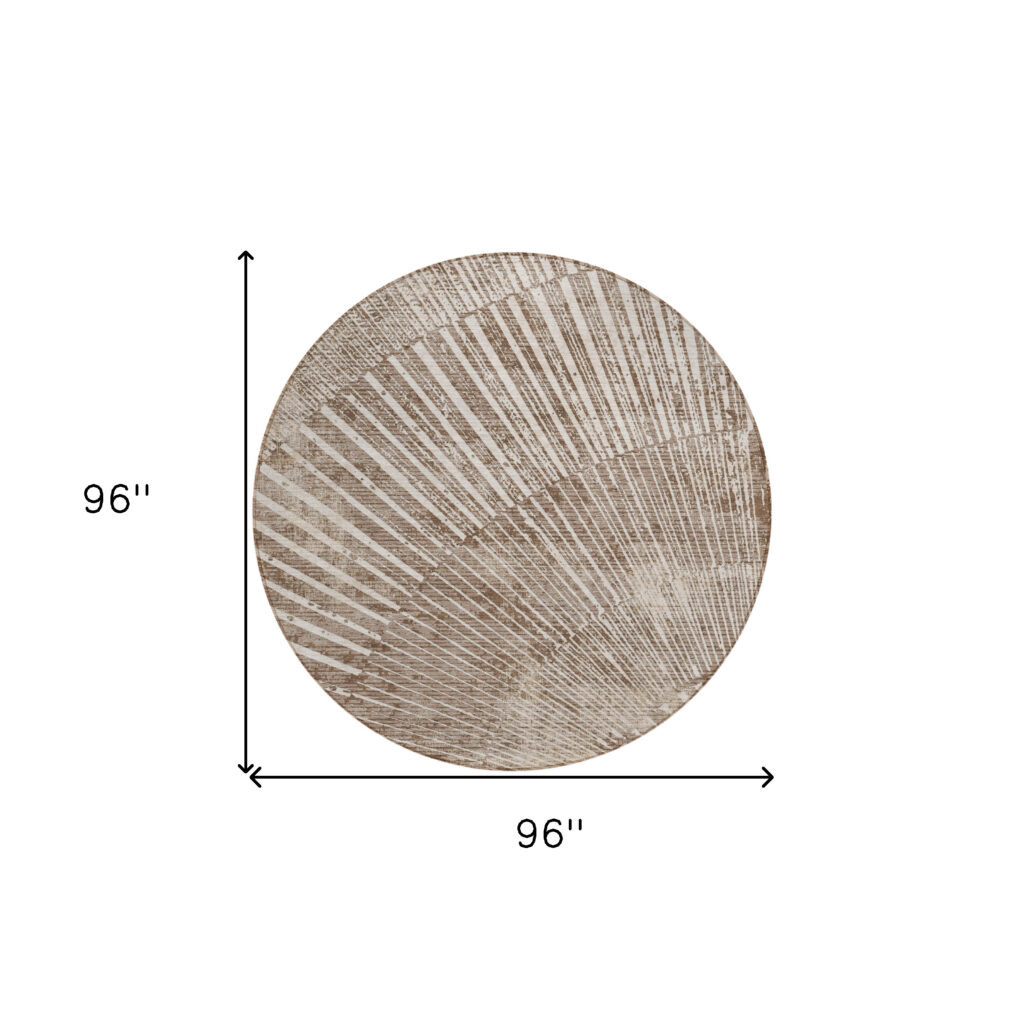 8' Round Taupe and Ivory Round Abstract Washable Non Skid Indoor Outdoor Area Rug
