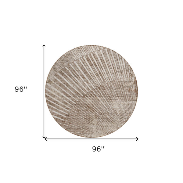 8' Round Taupe and Ivory Round Abstract Washable Non Skid Indoor Outdoor Area Rug