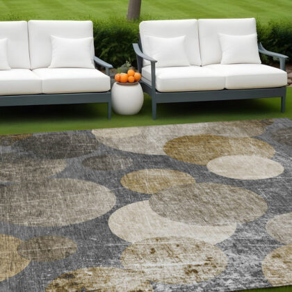 10' X 14' Brown Beige and Ivory Abstract Washable Non Skid Indoor Outdoor Area Rug