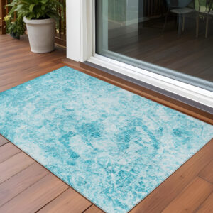 3' X 5' Teal Abstract Washable Non Skid Indoor Outdoor Area Rug