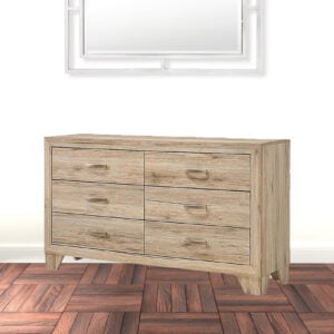 59" Natural Brown Manufactured Wood Six Drawer Double Dresser
