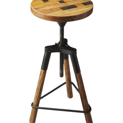 Brown and Black Manufactured Wood and Iron Backless Counter Height Swivel Bar Chair