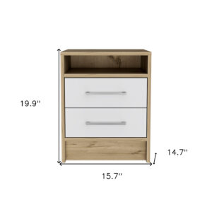 20" White and Natural Two Drawer Faux Wood Nightstand