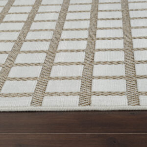 6' X 9' Cream and Beige Geometric Distressed Indoor Outdoor Area Rug