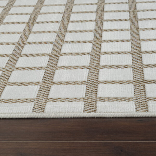 6' X 9' Cream and Beige Geometric Distressed Indoor Outdoor Area Rug