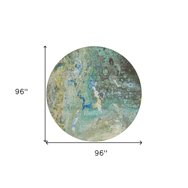 8' Teal Blue Lime Green And Green Round Abstract Washable Indoor Outdoor Area Rug