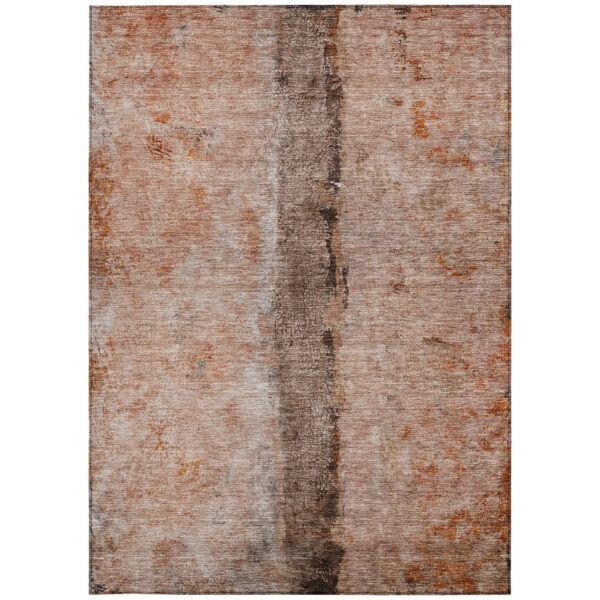 9' X 12' Orange Peach And Brown Abstract Washable Indoor Outdoor Area Rug