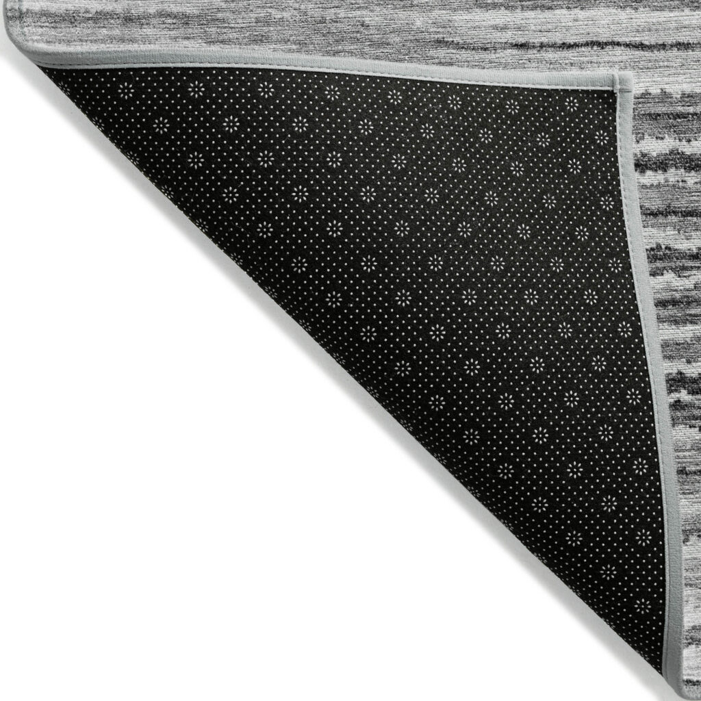 5' X 8' Silver Gray And Charcoal Striped Washable Indoor Outdoor Area Rug