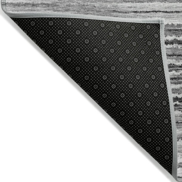 5' X 8' Silver Gray And Charcoal Striped Washable Indoor Outdoor Area Rug