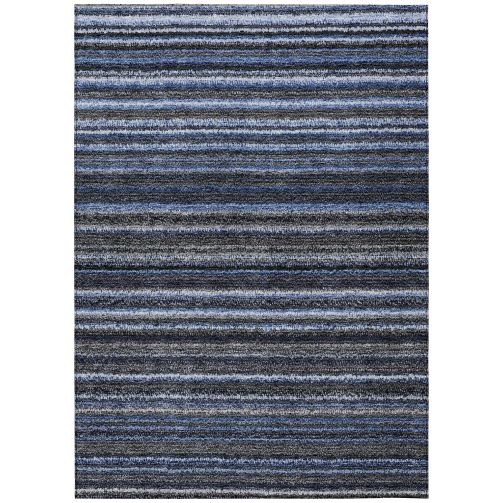 8' X 10' Denim Blue And Gray Striped Washable Indoor Outdoor Area Rug