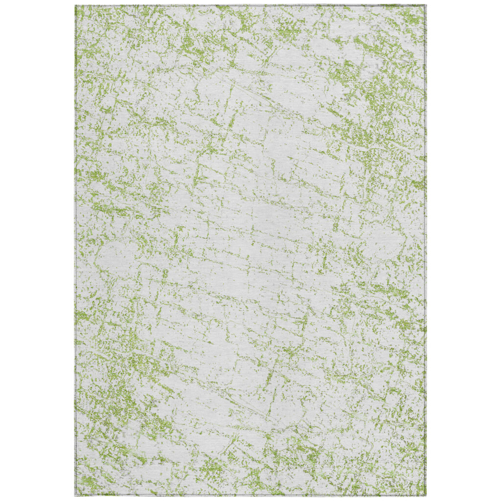 5' X 8' Green And Ivory Abstract Washable Indoor Outdoor Area Rug