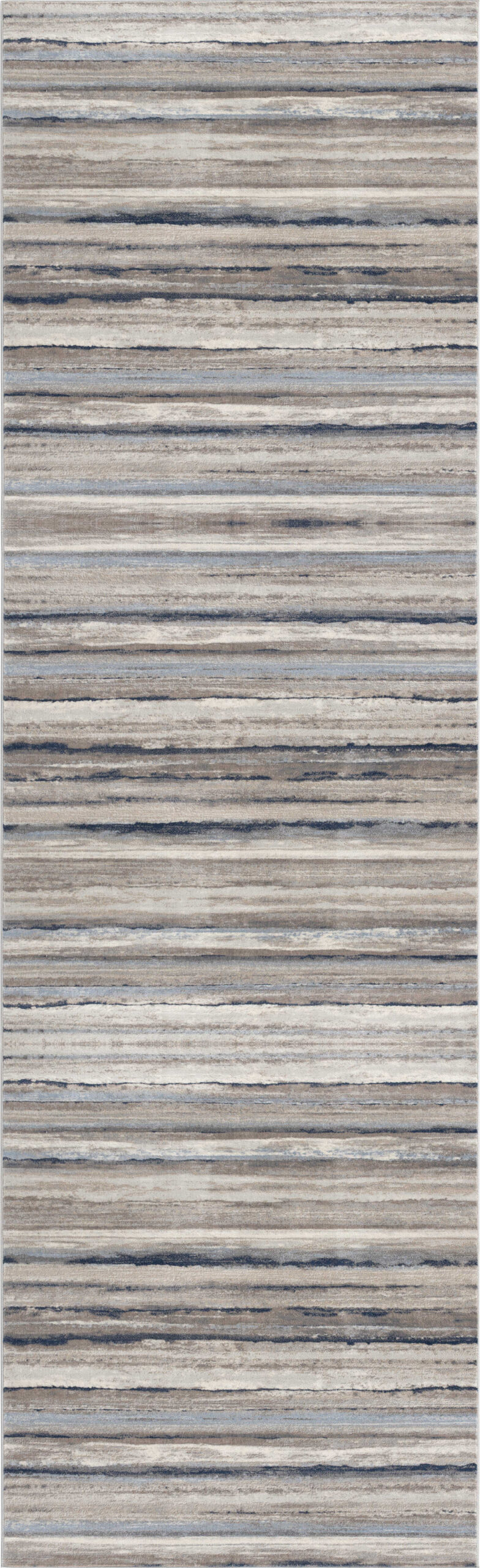 10' Blue and Beige Striped Distressed Runner Rug