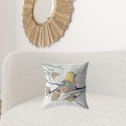 18" Light Green Sparrow Zippered Suede Throw Pillow