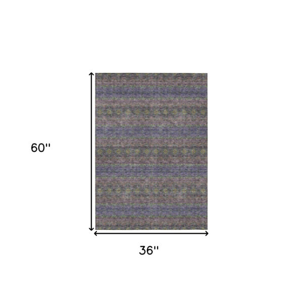 3' X 5' Purple Plum And Gold Floral Medallion Washable Indoor Outdoor Area Rug