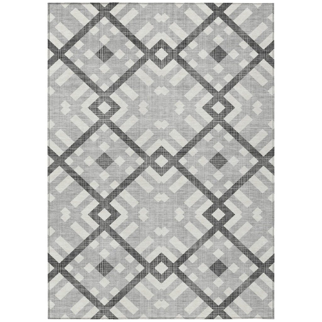 8' X 10' Gray Charcoal And Ivory Geometric Washable Indoor Outdoor Area Rug