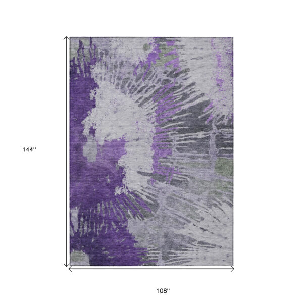 9' X 12' Purple Lilac And Eggplant Abstract Washable Indoor Outdoor Area Rug