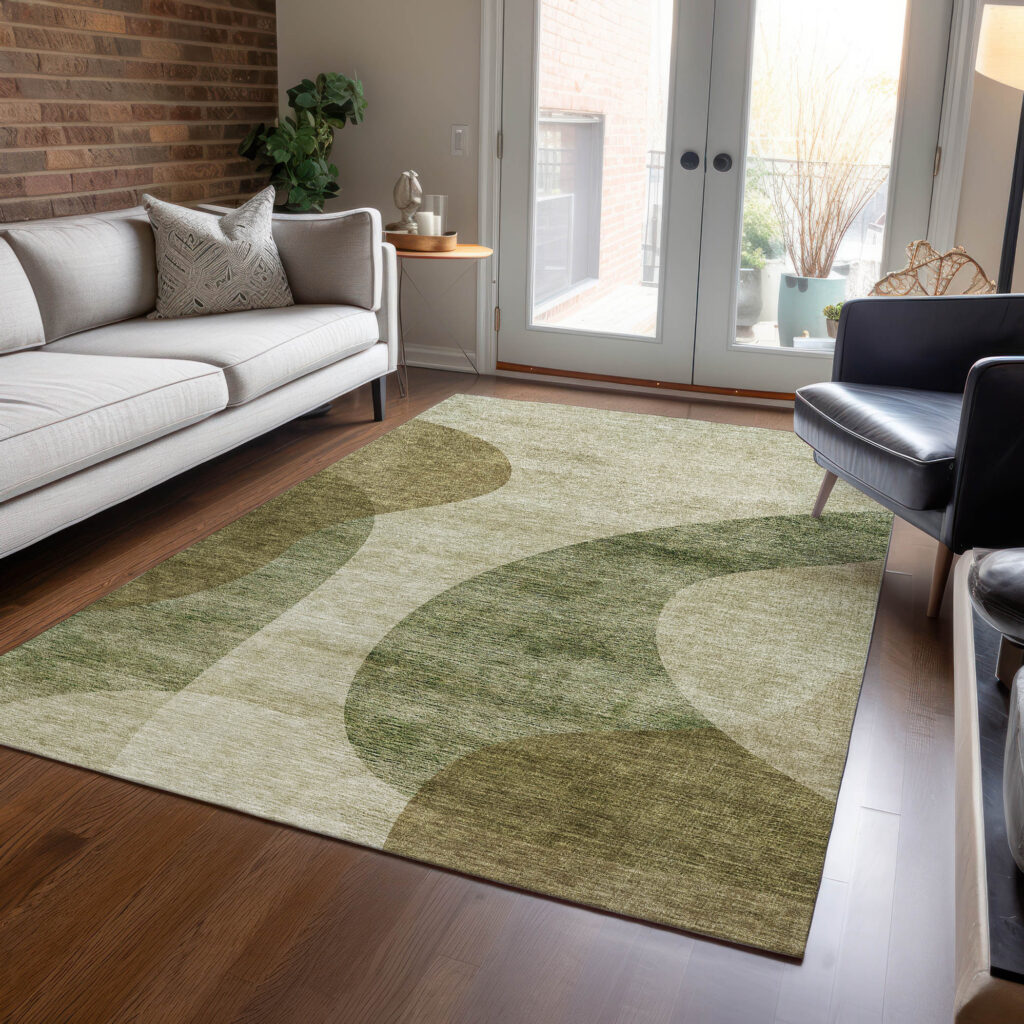 3' X 5' Beige And Chocolate Abstract Washable Indoor Outdoor Area Rug