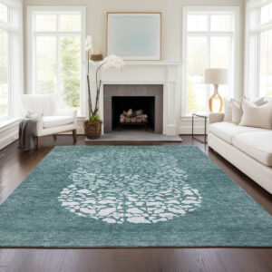 3' X 5' Dark Green Aqua And Ivory Abstract Washable Indoor Outdoor Area Rug