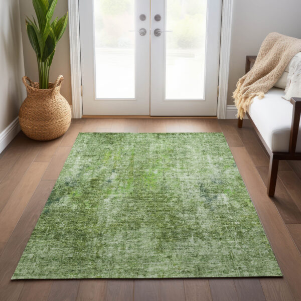 5' X 8' Olive Green And Artichoke Green Abstract Washable Indoor Outdoor Area Rug
