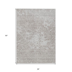 3' X 5' Taupe Beige And Ivory Abstract Washable Indoor Outdoor Area Rug