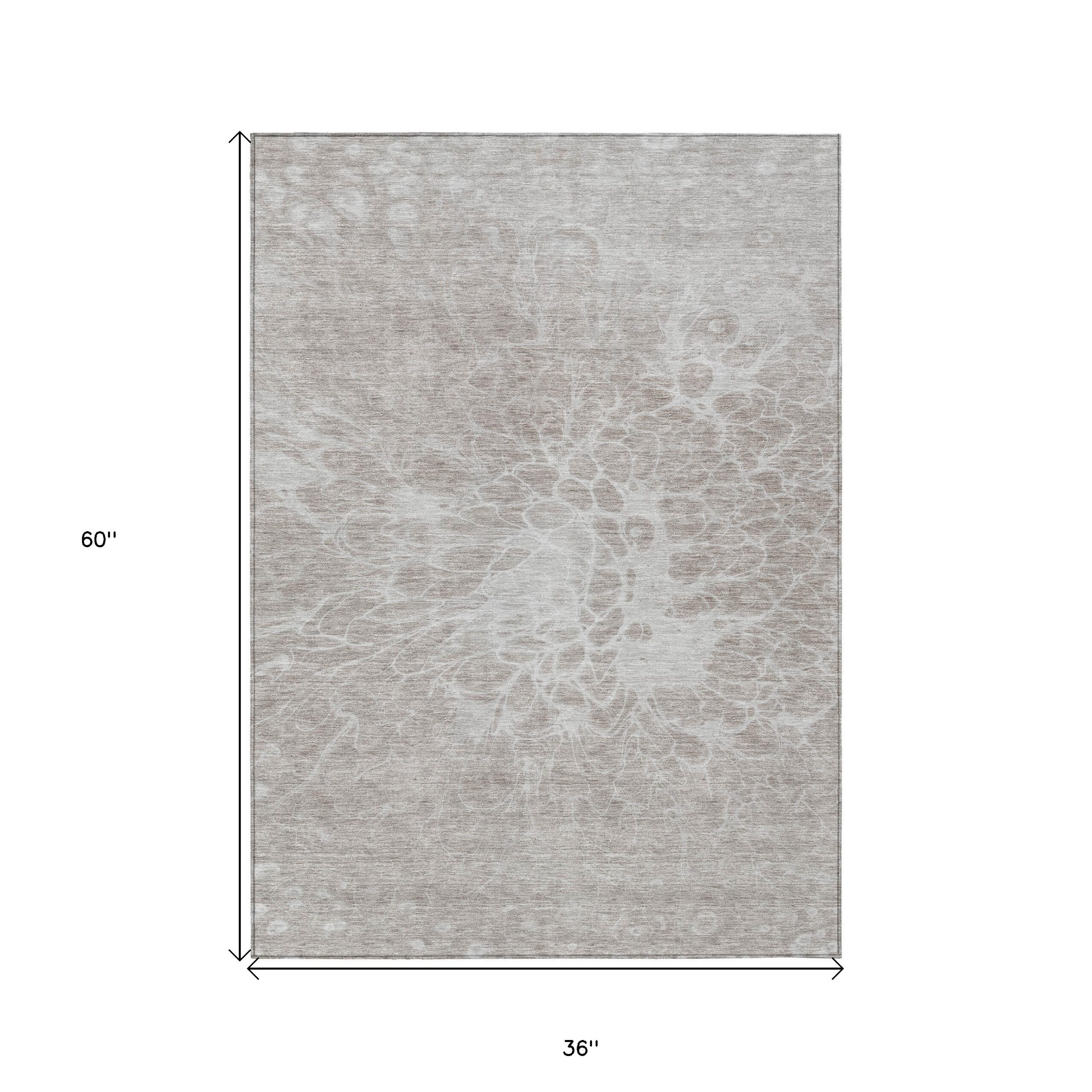 3' X 5' Taupe Beige And Ivory Abstract Washable Indoor Outdoor Area Rug