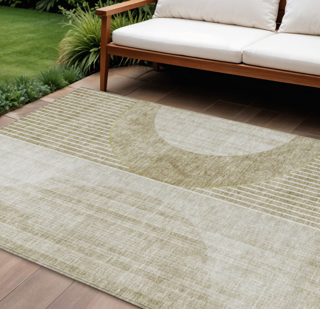 8' X 10' Taupe Beige And Tan Geometric Washable Indoor Outdoor Area Rug