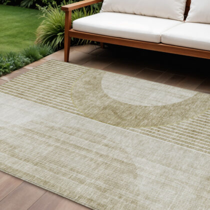 8' X 10' Taupe Beige And Tan Geometric Washable Indoor Outdoor Area Rug
