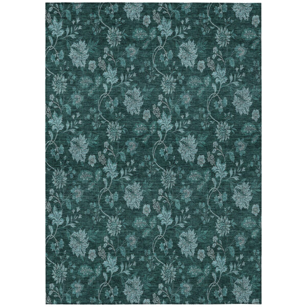 8' X 10' Teal Blue And Aqua Floral Washable Indoor Outdoor Area Rug