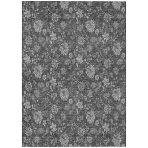3' X 5' Gray Charcoal And Silver Floral Washable Indoor Outdoor Area Rug