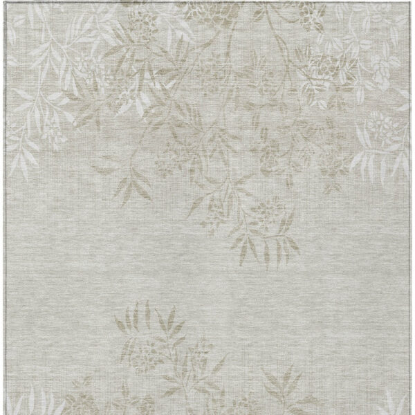 10' X 14' Beige Tan And Ivory Floral Washable Indoor Outdoor Area Rug