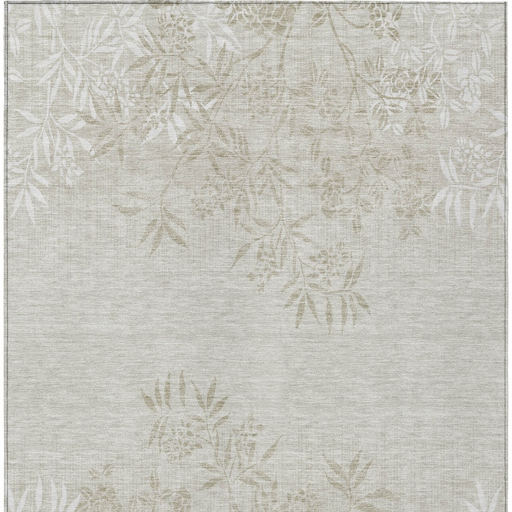 10' X 14' Beige Tan And Ivory Floral Washable Indoor Outdoor Area Rug