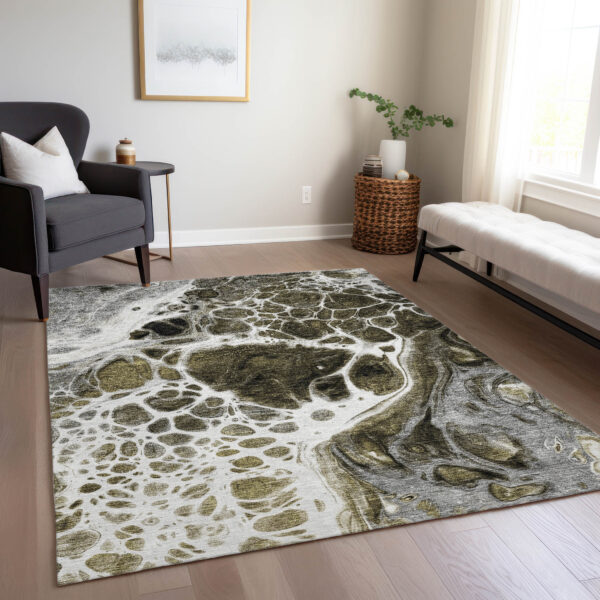 10' X 14' Chocolate Beige And Taupe Nautical Washable Indoor Outdoor Area Rug